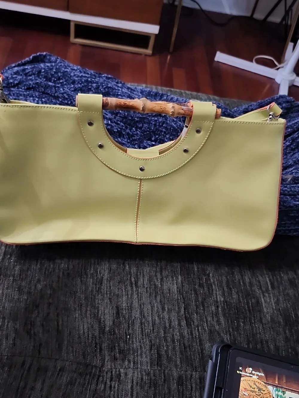 Claudia Firenze Yellow Bamboo-Handle Shoulder Bag Made In Italy Leather Euc